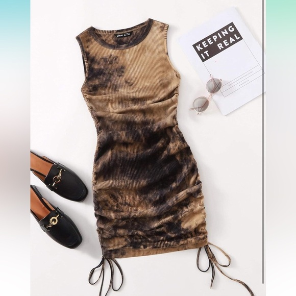 Ruched Bodycon Mini Ribbed Knit Sleeveless Drawstring Short Tank Dresses
8055 - Picture 3 of 6